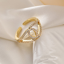 Настоящее золото 18K Манжеты из латуни с микро паве кубический цирконий для женщин, глаз, реальный 18 k позолоченный, 11.5 мм