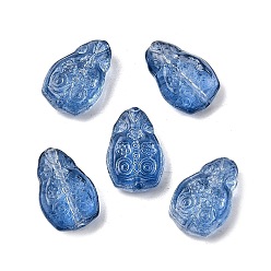 Морской Синий Стеклянные бусины, слезинка с цветами, Marine Blue, 16x10.5x5.5 мм, отверстие : 1 мм