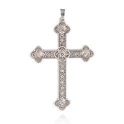 Античное Серебро Тибетский стиль крест сплава большие кулоны, античное серебро, 80x54x3 мм, отверстие : 4x7 мм