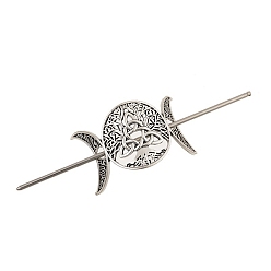 Античное Серебро Легированные Палочки для Волос, луна с плоским кругом, аксессуары для волос для женщин, античное серебро, 150x41x72 мм