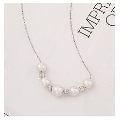 Платина 925 Ожерелья из круглых бусин с градуированными ожерельями из стерлингового серебра и натурального пресноводного жемчуга Кеши в стиле барокко, белые, родий, платина, 15.75 дюйм (40 см)