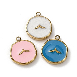 (52) Непрозрачная лаванда 304 нержавеющей стальной эмали подвески, плоские круглые подвески с рыбьим хвостом, золотые, ионное покрытие (ip), разноцветные, 18x15x3 мм, отверстие : 1.8 мм