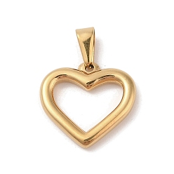Золотой Вакуумное покрытие pvd 304 подвески из нержавеющей стали, шарма сердца, золотые, 19.5x20x3 мм, отверстие : 6x3 мм