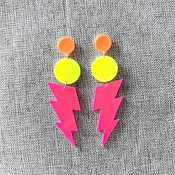 Темно-Розовый Плоские круглые акриловые серьги-гвоздики с молнией, платина, темно-розовыми, 75x18 мм