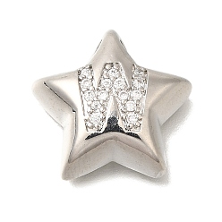 Letter W Стойка металлическая латунная микропрофилированная кубическая циркония подвески, долговечный, без кадмия и без свинца, буквы, платина, Буква W, 15.5x16.5x5.5 мм, отверстие : 3 мм