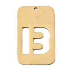 Letter B 304 подвески из нержавеющей стали, прямоугольник с буквой, ионное покрытие (ip), реальный 18 k позолоченный, В письме, 33x20x1.5 мм, отверстие : 1.8 мм