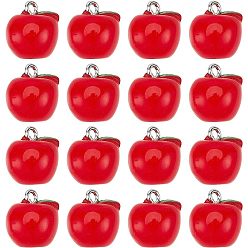 Красный 25шт. подвески из непрозрачной смолы ко Дню учителя, с платиновыми тоновыми железными петлями, яблоко, красные, 15x12 мм, отверстие : 2 мм