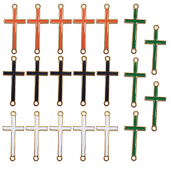 Mixed Color Alloy Links, with Enamel, Cross, Golden, Mixed Color, 33x14.5x2mm, Hole: 2mm, 20pcs/box