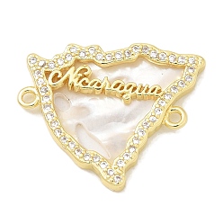 Настоящее золото 18K Латунная ракушка pave никарагуа карта соединительные подвески, с четким кубического циркония, стойки покрытие, долговечный, без свинца и без кадмия, реальный 18 k позолоченный, 19x23x2.5 мм, отверстие : 1.2 мм