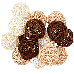 Mixed Color 15Pcs 3 Colors Wicker Rattan Balls, Decorative Orbs Vase Fillers, for Craft, Party, Wedding Decoration, Mixed Color, 49~50mm, 5pcs/color