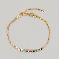 Разноцветный Браслеты ручной работы из многослойного стеклянного бисера, украшения из латуни для женщин, золотые, красочный, регулируемый