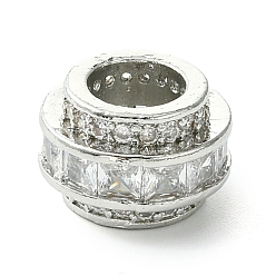 Платина Реечное покрытие латунь микро паве прозрачный кубический цирконий европейские бусины, долговечный, без свинца и без кадмия, колонка, платина, 13.5x9 мм, отверстие : 7 мм