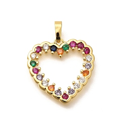 Настоящее золото 18K Стойка металлическая латунная микропрофилированная кубическая циркония подвески, долговечный, без свинца и без кадмия, сердце прелести, реальный 18 k позолоченный, 21x16.5x2 мм, отверстие : 5 мм