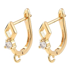 Real 18K Gold Plated SHEGRACE Brass Micro Pave Cubic Zirconia Hoop Earring Findings, with Loop, Cadmium Free & Lead Free & Nickel Free, Real 18K Gold Plated, 17x13.5x6mm, Hole: 1.4mm, Pin: 1mm