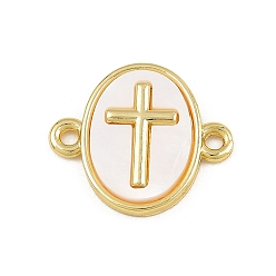 Cross Латунные и натуральные подвески-коннекторы из ракушек, овальные связи, стойки покрытие, долговечный, без кадмия и без свинца, крестик, 17x19.5x2.5~3.5 мм, отверстие : 1.8 мм