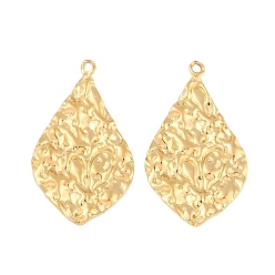 Настоящее золото 18K Ионное покрытие (ip) 304 подвески из нержавеющей стали, текстурированная подвеска-капля, реальный 18 k позолоченный, 40x23x2.3 мм, отверстие : 2.5 мм