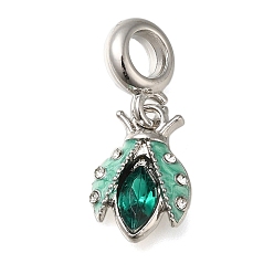 Платина Подвеска из эмалированного сплава с покрытием из сплава в европейском стиле, Подвески в виде божьей коровки с большими отверстиями и изумрудными стразами, платина, 26 мм, отверстие : 4.5 мм, божья коровка: 16x10.5x4 мм