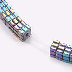 Plaqué Multicolore Galvaniques perles d'hématite synthétique non magnétique brins, carré rayé, multi-couleur plaquée, 4x4x2mm, Trou: 0.5mm, Environ 200 pcs/chapelet, 15.7 pouce (40 cm)