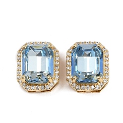 Octagon Латунные микро проложить кубического циркония многожильных ссылки, с небесно-голубым стеклом, стойки покрытие, без кадмия и без свинца, долговечный, реальный 18 k позолоченный, восьмиугольник, 13.5x11x7.5 мм, отверстия : 4.5x2.5 mm и 6.5x2.5 мм