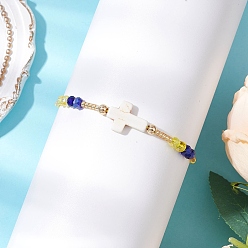 Шампанско-Желтый Браслеты из бисера в форме цилиндра из стеклянного бисера, Браслеты из синтетических бирюзовых бусин для мужчин и женщин, шампанское желтый, внутренний диаметр: 3/4 ~3-1/2 дюйм (2.05~8.85 см)