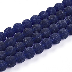 Полуночно-синий Прозрачные стеклянные бусины, круглые, матовые, темно-синий, 9.8~10 мм, отверстие : 1.4 мм, около 40 шт / нитка, 14.57~14.84'' (37~37.5 см)
