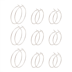 Серебро Серьги из 304 нержавеющей стали, серебряные, 57x54x2 мм / 36x35x2 мм / 46x45x2 мм, контактный: 1x0.8 мм, 3pairs / мешок