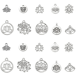 Античное Серебро 100 шт 10 стили сплава подвески в тибетском стиле, лотос, без кадмия и без свинца, античное серебро, 10~22x11~20x1.5~2 мм, отверстие : 1.5 мм, 10 шт / стиль