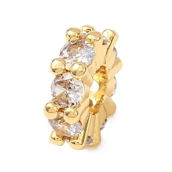 Clear Brass Pave Cubic Zirconia European Beads, Large Hole Beads, Gear, Golden, Clear, 3.5x11.5mm, Hole: 4.5mm
