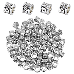 Argent Antique 200g perles en alliage de zinc de style tibétain, grandes perles de colonne de trou, sans plomb et sans cadmium, argent antique, 8.2x10.7mm, Trou: 6.3mm