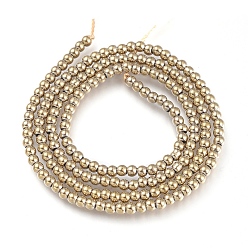 Light Gold Plated Electroplate Glass Beads Strands, Round, Full Plated, Light Gold Plated, 2mm, Hole: 0.6mm, about 180pcs/strand, 14.17 inch(36cm)