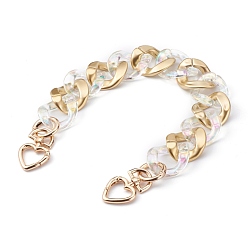 Mixed Color Spray Painted & Transparent Acrylic Link Chains Bag Handles, with Heart Shape Alloy Swivel Clasps and Spring Gate Rings, Mixed Color, 40.2cm