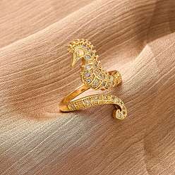 Настоящее золото 18K Латунные микропаве кубические цирконии регулируемые открытые манжеты кольца для женщин, без кадмия и без свинца, морской конек, реальный 18 k позолоченный, 29 мм, внутренний диаметр: 18 мм