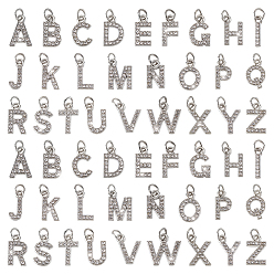 Платина 24подвески со стразами из сплава, письмо амулеты, с 304 кольцами из нержавеющей стали, платина, 16 мм