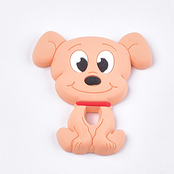 Light Salmon Food Grade Eco-Friendly Silicone Puppy Beads, Beagle Dog, Light Salmon, 90~91x81x12mm