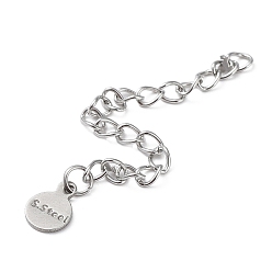 Stainless Steel Color Tarnish Resistant 304 Stainless Steel Curb Chains Extender, End Chains with 201 Stainless SteeL Flat Round Chain Tabs, Stainless Steel Color, 64x3mm