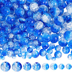 Bleu 450 pièces 4 styles perles de verre craquelé peintes à la bombe, ronde, bleu, 4~10mm, trou: 1.1~1.6 m