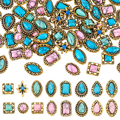 (52) Непрозрачная лаванда 64шт 16 стиль цинковый сплав кабошоны, с пластиковой бисера, аксессуары для украшения ногтей для женщин, разнообразные, разноцветные, 5.5~9x5~6x2~3 мм, 4 шт / стиль