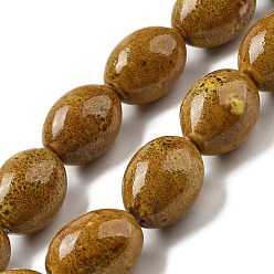 (932FM) Темно-синий аква-матовый с подкладкой Фарфора ручной работы бисер нитей, овальные, темно-золотистые, 27x20 мм, отверстие : 1.5 мм, около 13 шт / нитка, 13.78'' (35 см)