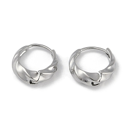 Платинированный Волнистые латунные серьги-кольца для женщин, Реальная платина, 13x4.5 мм
