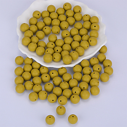 Dark Khaki Round Silicone Focal Beads, Chewing Beads For Teethers, DIY Nursing Necklaces Making, Dark Khaki, 15mm, Hole: 2mm