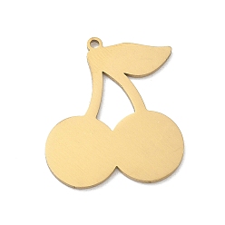 Golden 201 Stainless Steel Pendants, Cherry Charms, Laser Cut, Golden, 26.5x23x1.5mm, Hole: 1.5mm