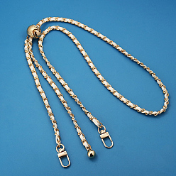 Light Gold Плетеные ручки из искусственной кожи и железные цепные ручки для сумок, лямки для сумок, с замком-шнурком и поворотными застежками из сплава, регулируемая цепочка для изготовления кошелька, золотой свет, 99~120x0.7x0.4 см