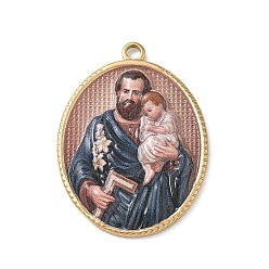 Настоящее золото 18K 304 Подвески из нержавеющей стали с религиозным принтом, овальные подвески с узором Святого Иосифа, ионное покрытие (ip), реальный 18 k позолоченный, 36.5x26.5x4 мм, отверстие : 2.5 мм