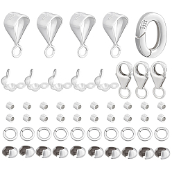 Серебро 925 Кольца-пружинки и трубчатые дужки из стерлингового серебра, застежка-карабин, открытые соединительные кольца, бусины-разделители и защитная пленка для бусин-кримп, серебряные, 10x7x2 мм, отверстие : 4 мм