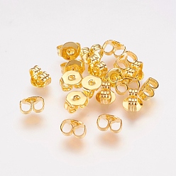 Golden Brass Ear Nuts, Butterfly Earring Backs for Post Earrings, Golden, about 5mm wide, 5.5mm long, hole: 1mm