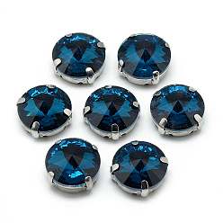 чирок Шить на горный хрусталь, многожильных ссылки, стекло горный хрусталь, с настройками латуни, аксессуары для одежды, граненые, плоско-круглые, платина, зелено-синие, 13x7.5 мм, отверстие : 0.8~1 мм