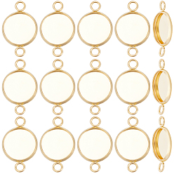 Настоящее золото 18K 30 шт. 304 Настройки для коннектора кабошона из нержавеющей стали, чашки безель с краями, плоско-круглые, реальный 18 k позолоченный, лоток : 12 мм, 21.5x14x2 мм, отверстие : 2.4 мм