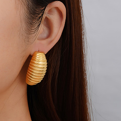 Золотой Геометрические 304 овальные серьги-гвоздики с полосками из нержавеющей стали, золотые, 35.7x20.81 мм