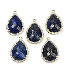 Ляпис-Лазурь Граненые подвески из окрашенного натурального лазурита, стойка покрытие латунь микропаве прозрачный кубический цирконий каплевидные подвески, золотые, 24.5x16.5x6.5 мм, отверстие : 1.6 мм