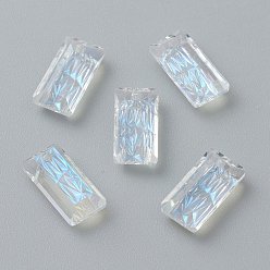 Moonlight Embossed Glass Rhinestone Pendants, Rectangle, Faceted, Moonlight, 14x7x4.2mm, Hole: 1.5mm